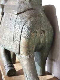 Oude Antieke Houten Olifant Koperen Finish India Patine
