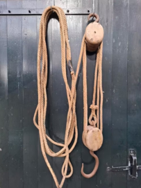 Oud Antiek Vintage Houten Katrol Set Hijsblok Boerderij