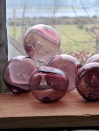 Oude Antiek Vintage Glazen Drijver Visnet Aubergine