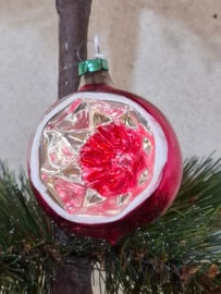 Oude Antiek Vintage Kerstbal 10080 Deukbal Rood