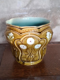 Oude Antieke Art Deco Planter Bloempot Majolica Iris