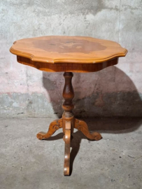 Oude Brocante Franse Bijzettafel Wijntafel Ingelegd