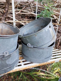 Oude Brocante Zinken Teiltje met Hengsel