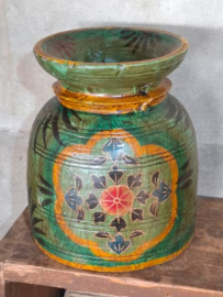 Oude Vintage Houten Indiase Waterkruik Handbeschilderd