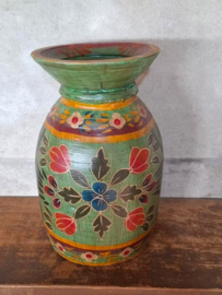 Oude Vintage Houten Indiase Waterkruik Handbeschilderd