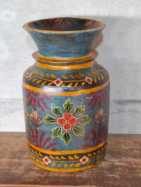 Oude Vintage Houten Indiase Waterkruik Handbeschilderd