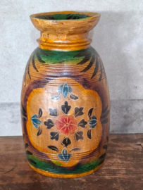 Oude Vintage Houten Indiase Waterkruik Handbeschilderd