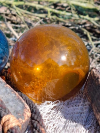 Oude Antiek Vintage Glazen Drijver Visnet Amber