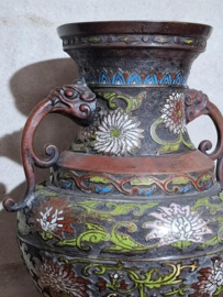 Oude Antieke Chinese Cloisonne Campleve Bronzen Vaas Emaille