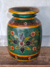 Oude Vintage Houten Indiase Waterkruik Handbeschilderd