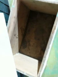 Oude Brocante Houten Kist Broodkist Mint Groen Wit
