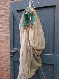 Oud Vintage Visnet Groen Creme met Lood