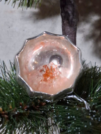 Oude Antiek Vintage Kerstbal 10228 Deukbal Gesponnen Glaswol