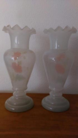 Oude Antieke Set Opaline Kast of Schouw Vazen Papaver