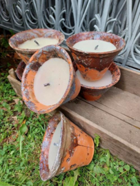 Oude Brocante Terracotta Harspot met Kaars Tuinkaars