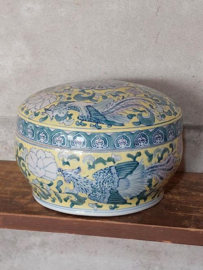 Oude Vintage Chinese Dekselpot Schaal Handbeschilderd