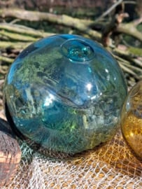 Oude Antiek Vintage Glazen Drijver Visnet Turquoise