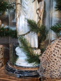 Oud Antiek Gipsen Beeld St. Jozef met Kindje Jezus in Antieke Stolp