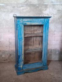 Oude Vintage Wandkastje Hangkastje Vitrine Kastje Ibiza Blauw