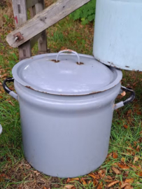 Oude Brocante Emaille Emmer Wasaker Bloempot