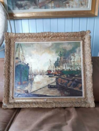 Oud Maritiem Schilderij Olieverf Vissers Haven F. Pieters Boten