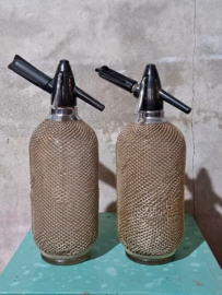 Oude Vintage Spuitfles Sifonfles Metalen Huls Messing Zweem
