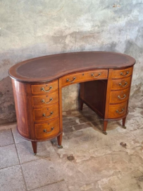 Antiek Victoriaans Ingelegd Mahonie Houten Bureau Niervormig
