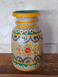 Oude Vintage Houten Indiase Waterkruik Handbeschilderd