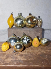Oude Vintage Kerstballen 9318 Set Goud Geel Fruit