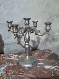 Oude Brocante Franse Kandelaar Tin