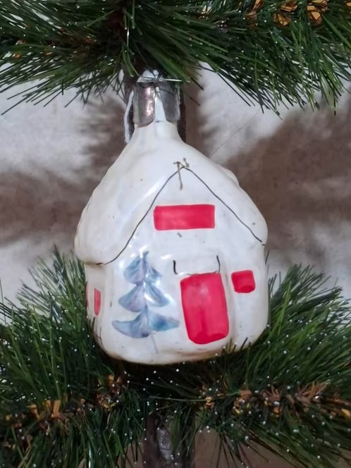 Oude Antieke Vintage Kerstbal 8894 USSR Huisje