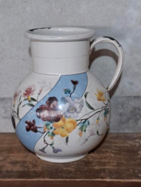 Oude Antieke Franse Emaille Waterkan Kan Bloemen Viooltjes