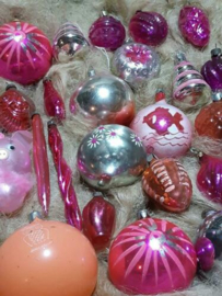 Oude Vintage Kerstballen 7817 Doosje Roze