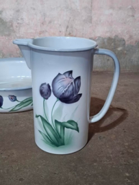 Oude Antieke Emaille Lampetset met Tulpen Bloemen Art Deco