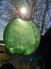 Oude Antiek Vintage Glazen Drijver Visnet XXL Groen in Handgeknoopt Net