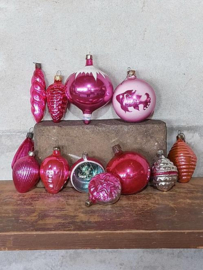 Oude Vintage Kerstballen 8948 Set Cerise Roze