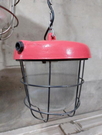 Oude Vintage Industriele Hanglamp Bunkerlamp Kooilamp Koraal Roze