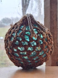 Oude Antiek Zweedse Glazen Drijver Fishing Float Buoy in Net