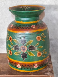 Oude Vintage Houten Indiase Waterkruik Handbeschilderd