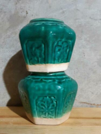 Oude Vintage Chinese Shiwan Gemberpot Turquoise Set 2