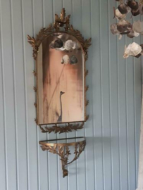 Oude Vintage Messing Florale Spiegel met Planchet Hollywood Regency