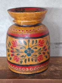 Oude Vintage Houten Indiase Waterkruik Handbeschilderd