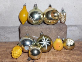 Oude Vintage Kerstballen 9318 Set Goud Geel Fruit