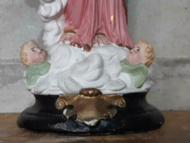 Oude Antiek Maria des Victoires Beeld Mariabeeld Roze Blauw