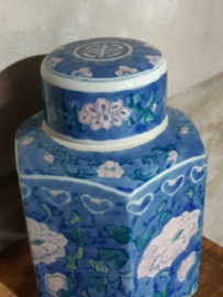 Oude Vintage Chinese Gemberpot XL Blauw Camelia