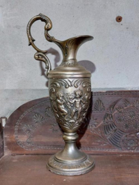 Oude Brocante Metalen Vaas met Musicerende Engelen