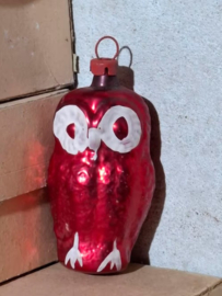 Oude Antieke Kerstbal 8723 Uil Vogel Rood