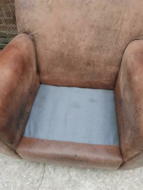 Oude Antieke Leren Clubfauteuil Fauteuil Moustache