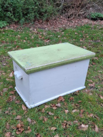Oude Brocante Houten Kist Voorraadkist Creme Groen