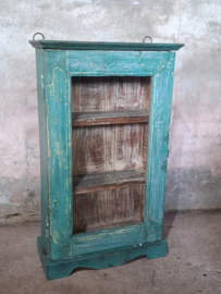 Oude Vintage Wandkastje Hangkastje Vitrine Kastje Ibiza Turquoise